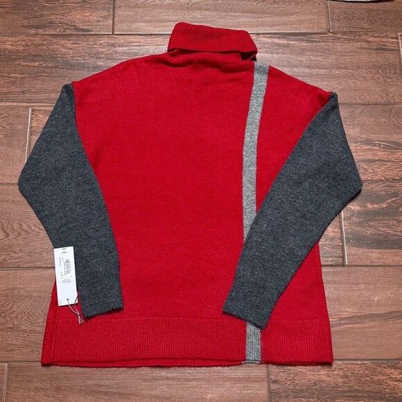 Liz Claiborne Sweater Color Block Red Charcoal Gray Turtleneck Size L NWT - Picture 7 of 7